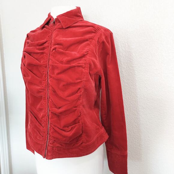 Newport News Red Ruched Zip Jacket Size L - Picture 4 of 12